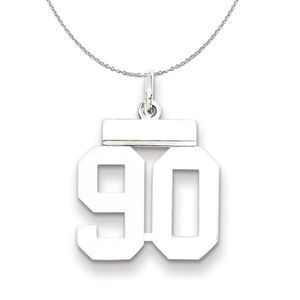 Silver, Athletic Collection Medium Polished Number 90 Necklace - 16 In